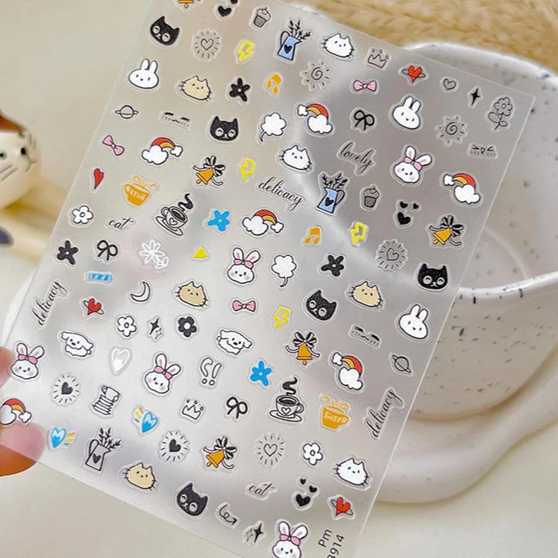 5D Embossed Cartoon Animal Nail Stickers | Cute Gel Decals Nail Art Stickers QXL