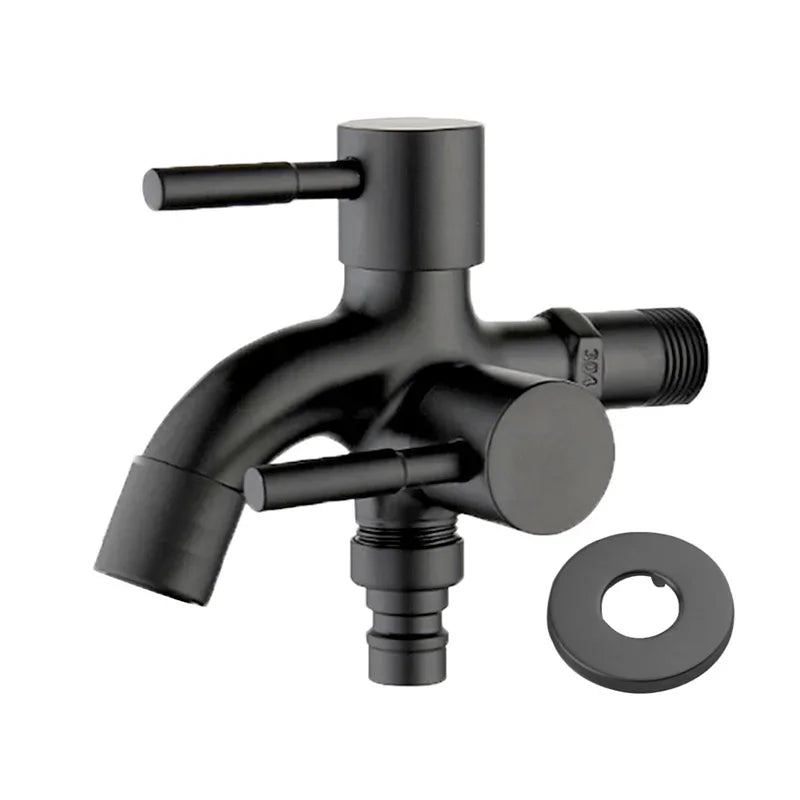 Black Dual-Outlet 304 Stainless Steel Wall Faucet G1/2" Wall Mount Faucet QXL 1 PC