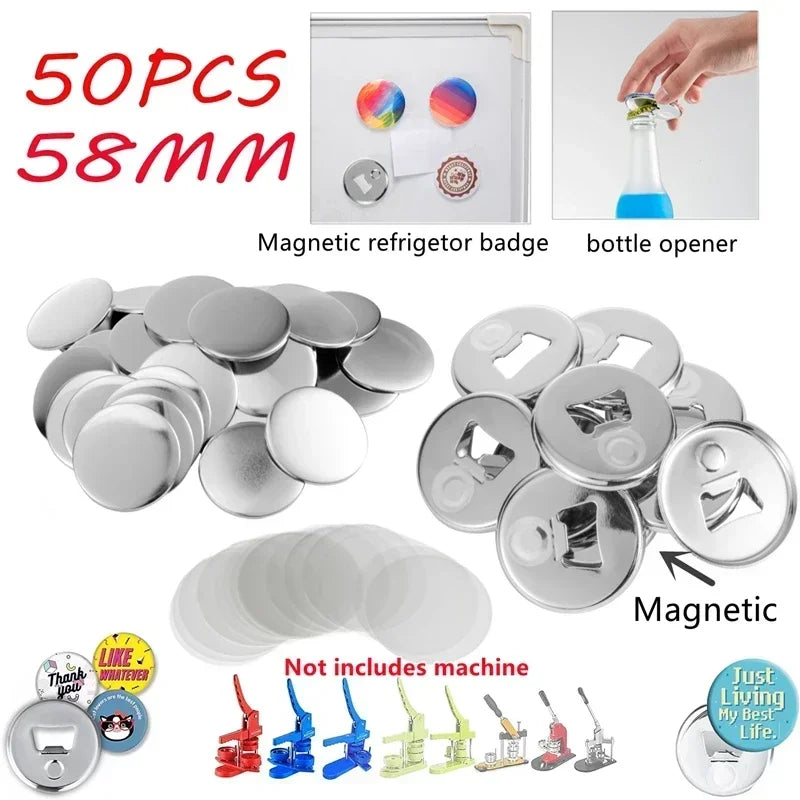 50-Pack DIY 2-in-1 Bottle Opener Fridge Magnet Kit 58mm DIY Badge Kit QXL 50pcs 58mm
