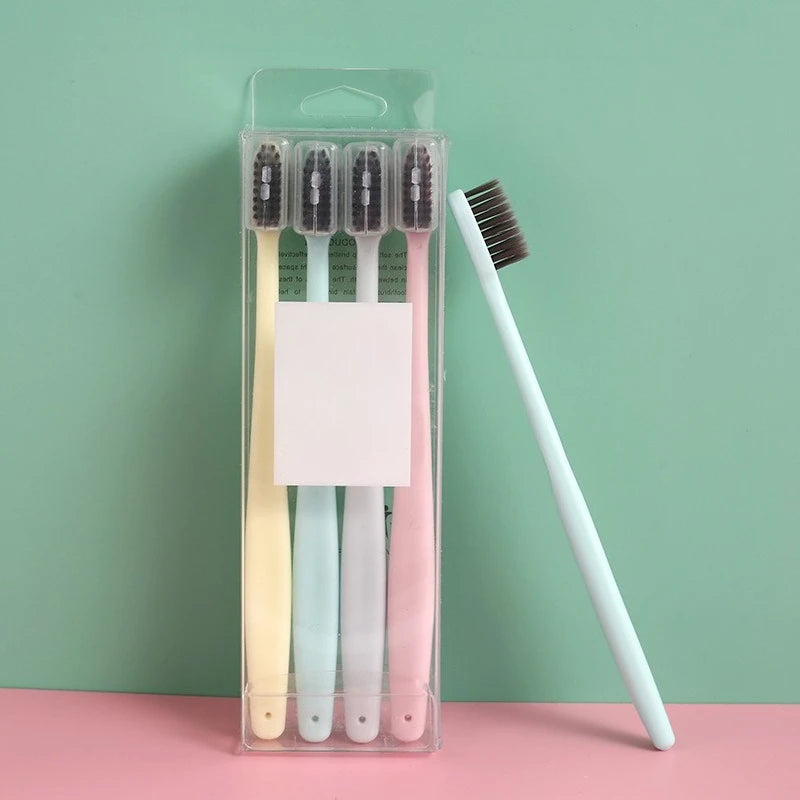 4-Pack Adult Soft Bristle Wide Head Toothbrushes | Macaron Manual Toothbrush QXL