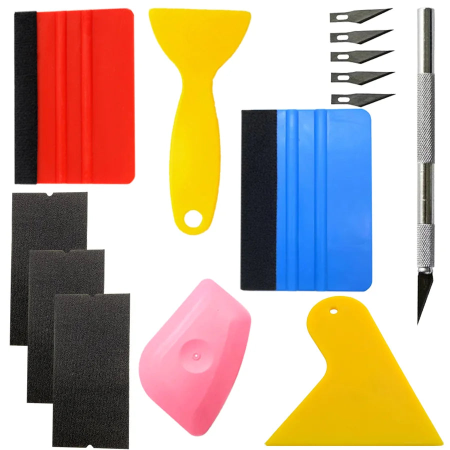 Professional Car Vinyl Wrap Tool Kit Complete Window Tinting Felt Squeegee Cutter for PPF Carbon Fiber Film Sticker Application QXL 14pcs