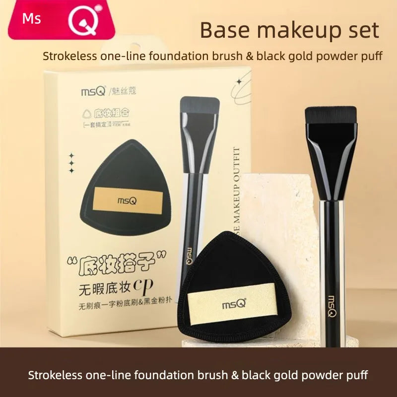 MSQ Foundation Brush & CP Puff Set | Seamless Base Gift Box Foundation Brush Set QXL
