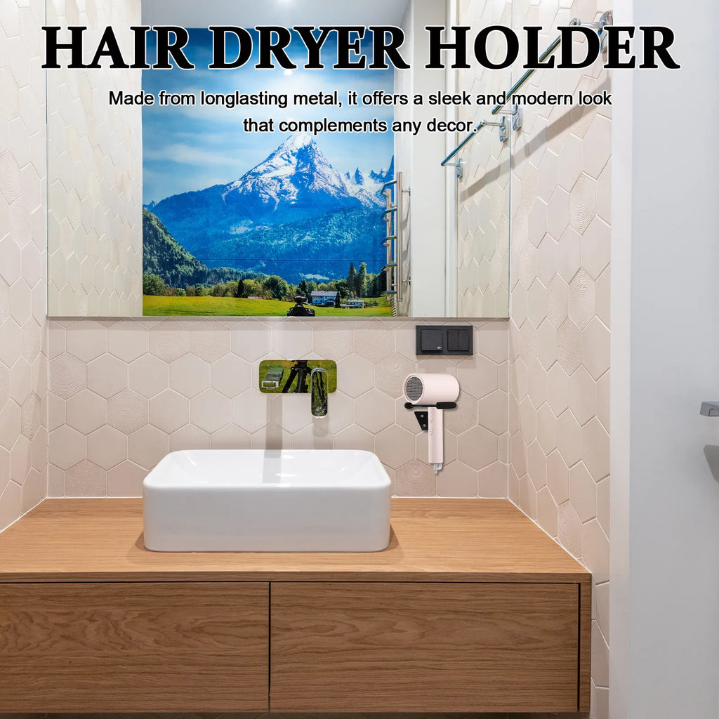 2-Pack Wall-Mount Metal Hair Dryer Holder & Organizer Rack Hair Dryer Holder QXL