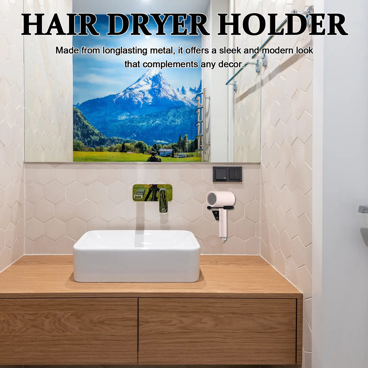 2-Pack Wall-Mount Metal Hair Dryer Holder & Organizer Rack Hair Dryer Holder QXL