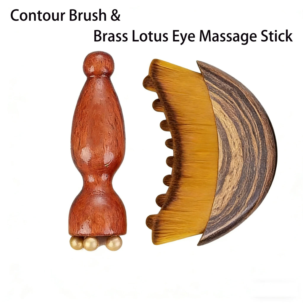 Facial Contour Brush & Brass Lotus Eye Massage Stick Set Facial Massage Tool QXL
