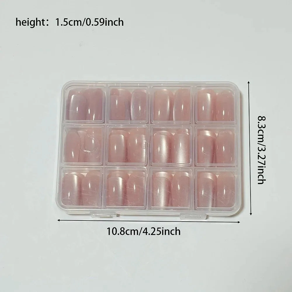 144-Pc Cat Eye Ballet Press-On Nails | Nude Glossy Medium Press-On Nail Tips QXL