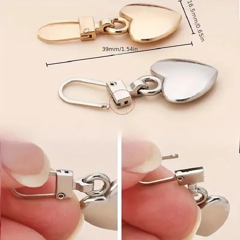 10-Pack Metal Love Heart Zipper Sliders for Jackets & Clothes Zipper Sliders QXL