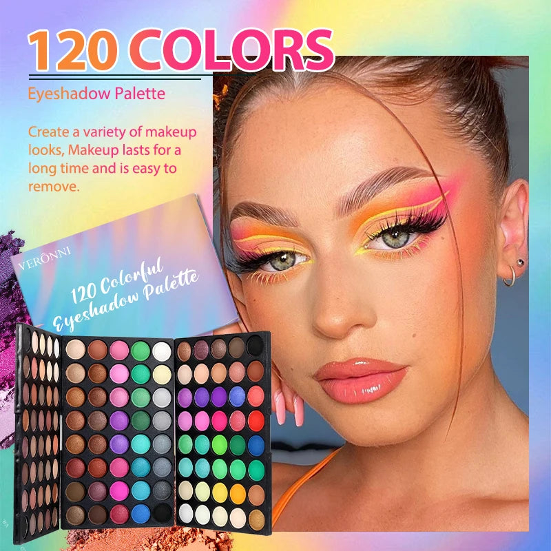 120-Color 3-in-1 Eyeshadow Palette | Matte Shimmer Glitter Eyeshadow Palette QXL