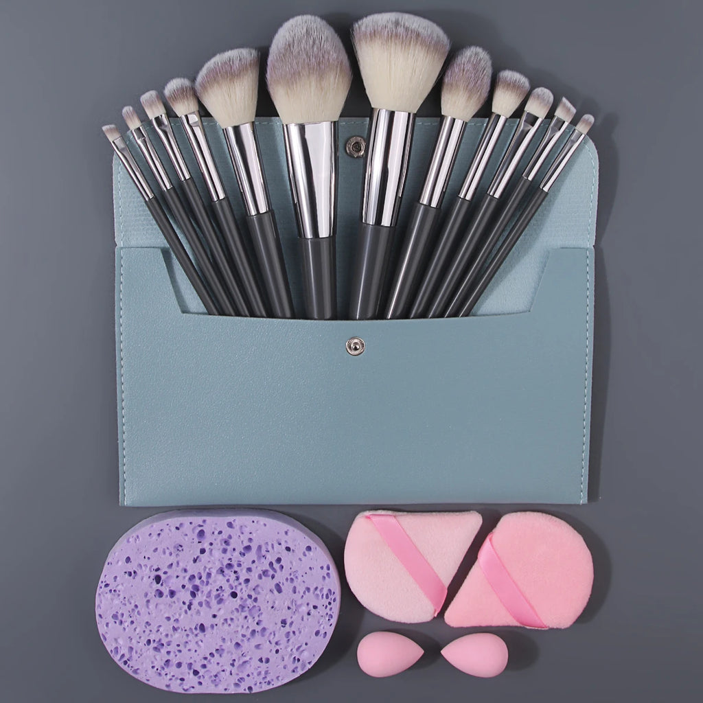 18-Pc Makeup Brush Set with Sponge, Puff & Storage Bag Makeup Brush Set QXL