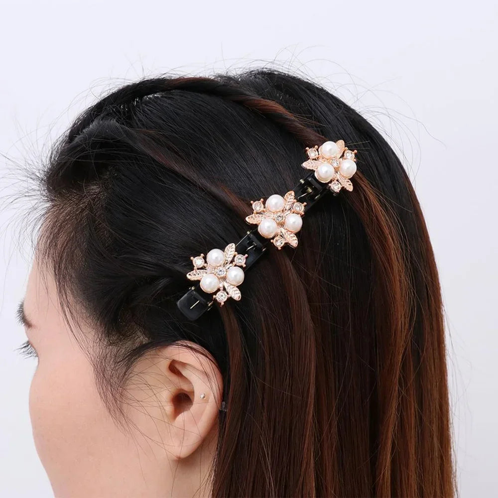 Korean Braided Rhinestone Hair Clip | Double Layer Hairpin Rhinestone Hair Clip QXL