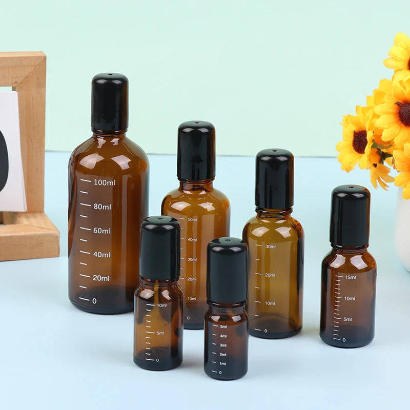 Amber Glass Roller Ball Bottle | Refillable Essential Oil 5–100ml Essential Oil Roller Bottle QXL