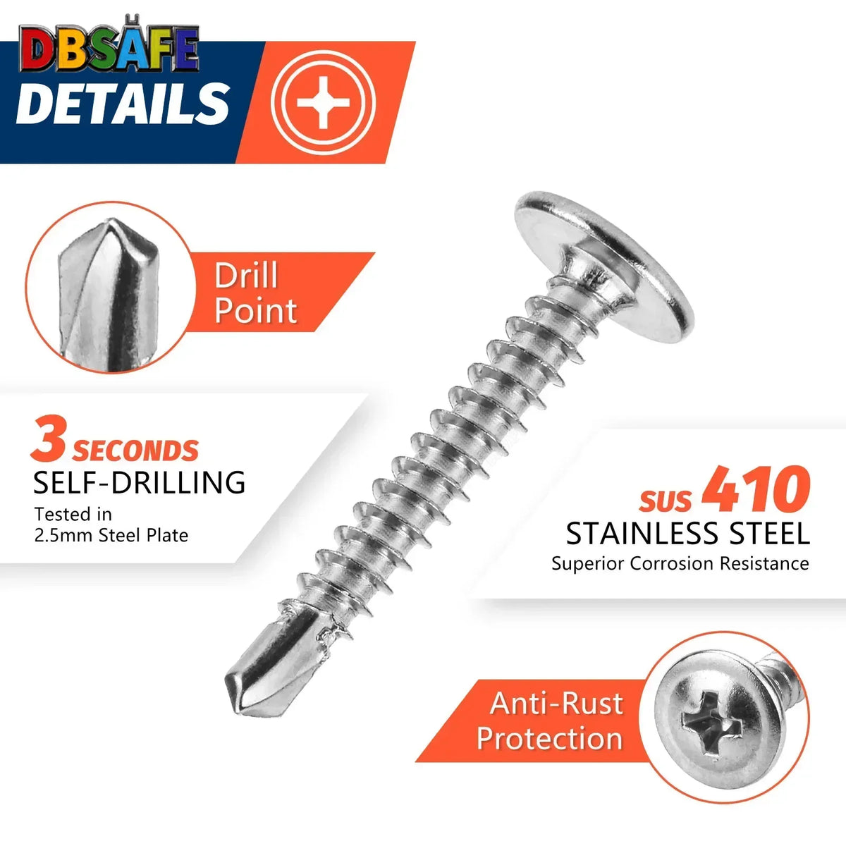 #8 M4.2 Truss Head Self-Drilling Screws | 410 Stainless 50-Pk Self-Drilling Screws QXL