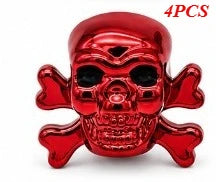 4-Pack Skull Tire Valve Caps | Metal Schrader 8V1 Thread Tire Valve Caps QXL Red