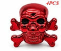 4-Pack Skull Tire Valve Caps | Metal Schrader 8V1 Thread Tire Valve Caps QXL Red