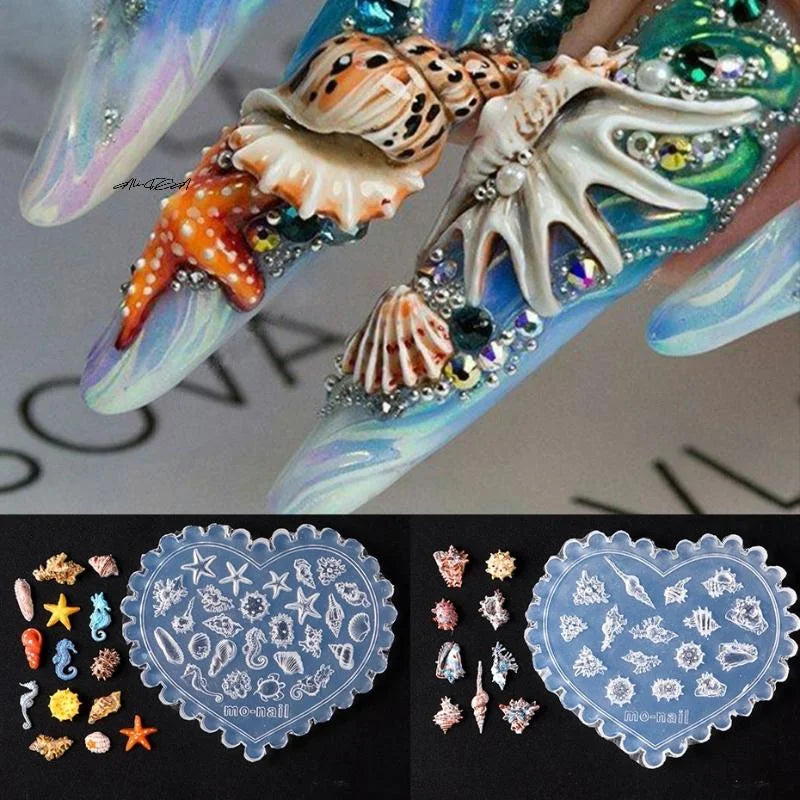 3D Silicone Nail Mold | Ocean Shell Starfish Jellyfish DIY Art Silicone Nail Mold QXL
