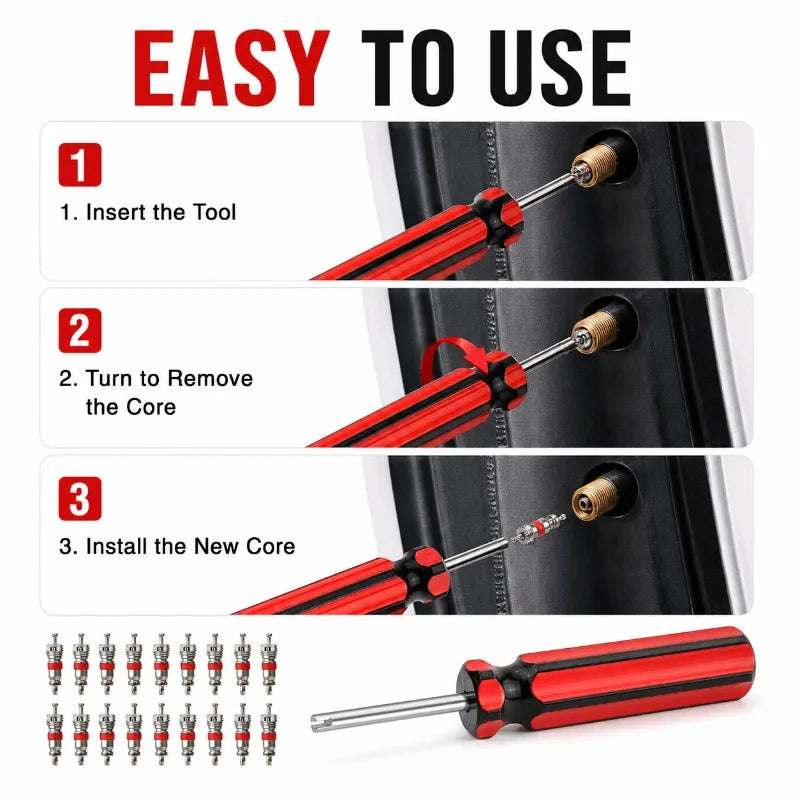 20-Pc Schrader Tire Valve Core Kit with Remover Tool Tire Valve Core Kit QXL