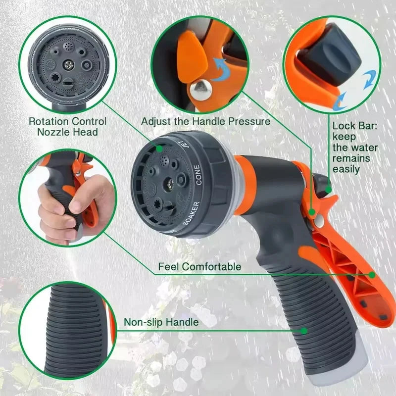 8-Pattern Garden Hose Spray Gun Nozzle | High-Pressure Garden Hose Nozzle QXL