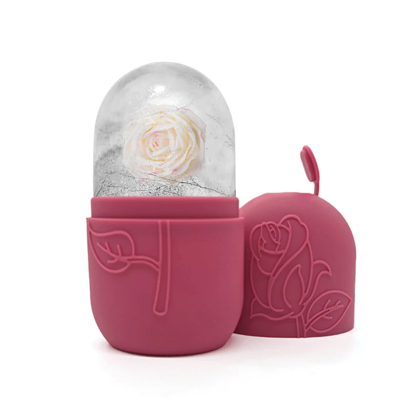 Silicone Ice Roller Face Mold – Cooling Facial Skin Tool Facial Ice Roller QXL Rose red