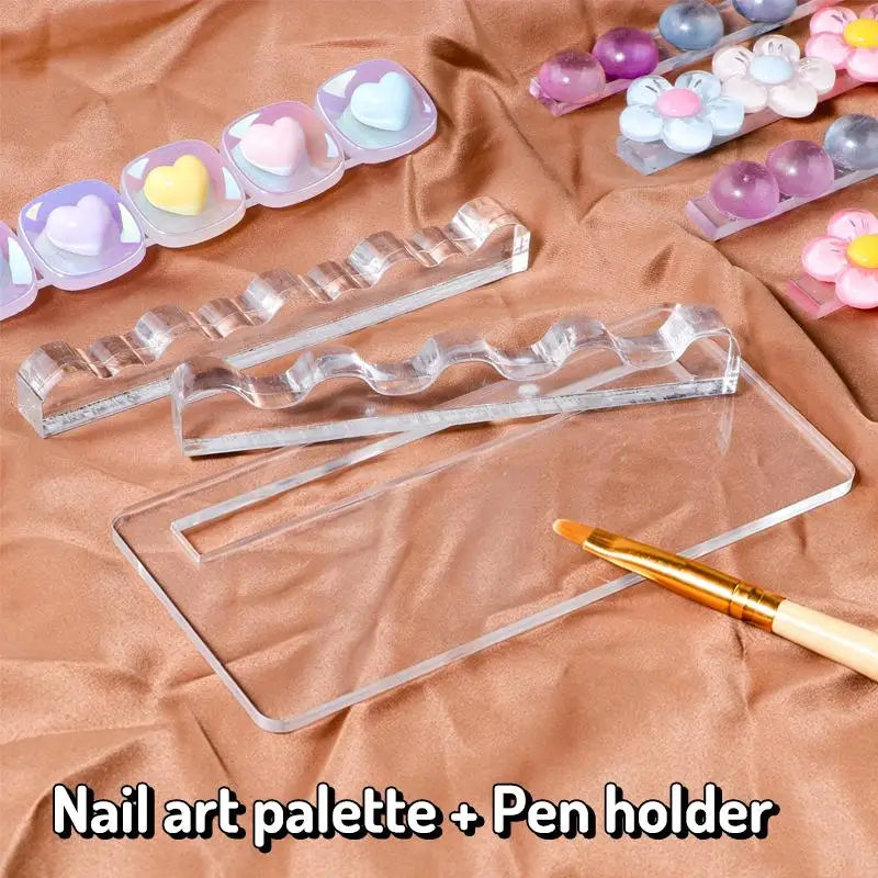 Acrylic Nail Art Palette & Brush Pen Holder Set Nail Art Palette Set QXL