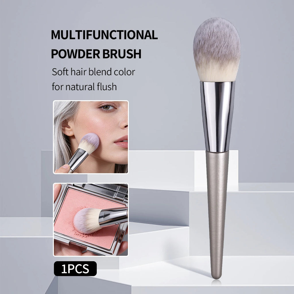 KOSSHOW Tongue-Shaped Blush Powder Brush – Silver Handle Blush Makeup Brush QXL Silver