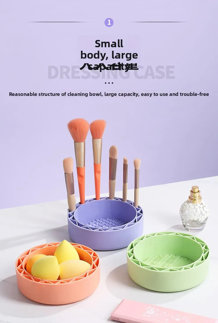 Silicone Makeup Brush Cleaning Bowl & Drying Shelf Set Brush Cleaning Set QXL