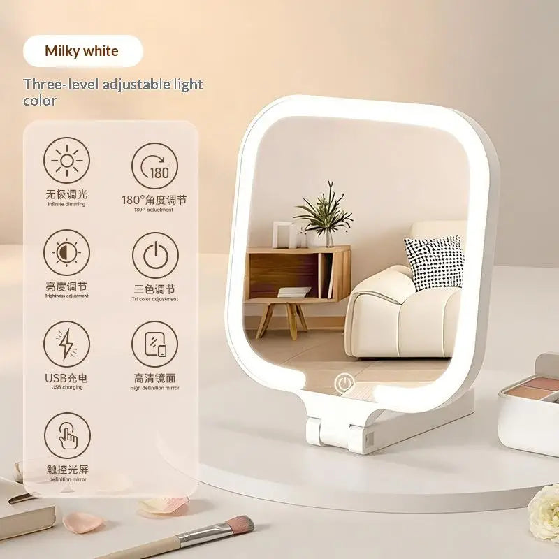 LED Foldable Makeup Mirror | 3-Color Touch Screen Vanity LED Vanity Mirror QXL