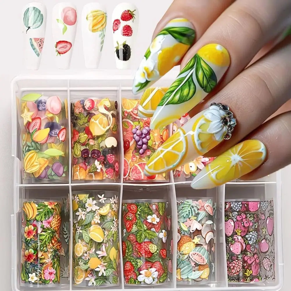 Fruit & Flower Nail Art Foil Stickers | Lemon Strawberry Decals Nail Art Stickers QXL
