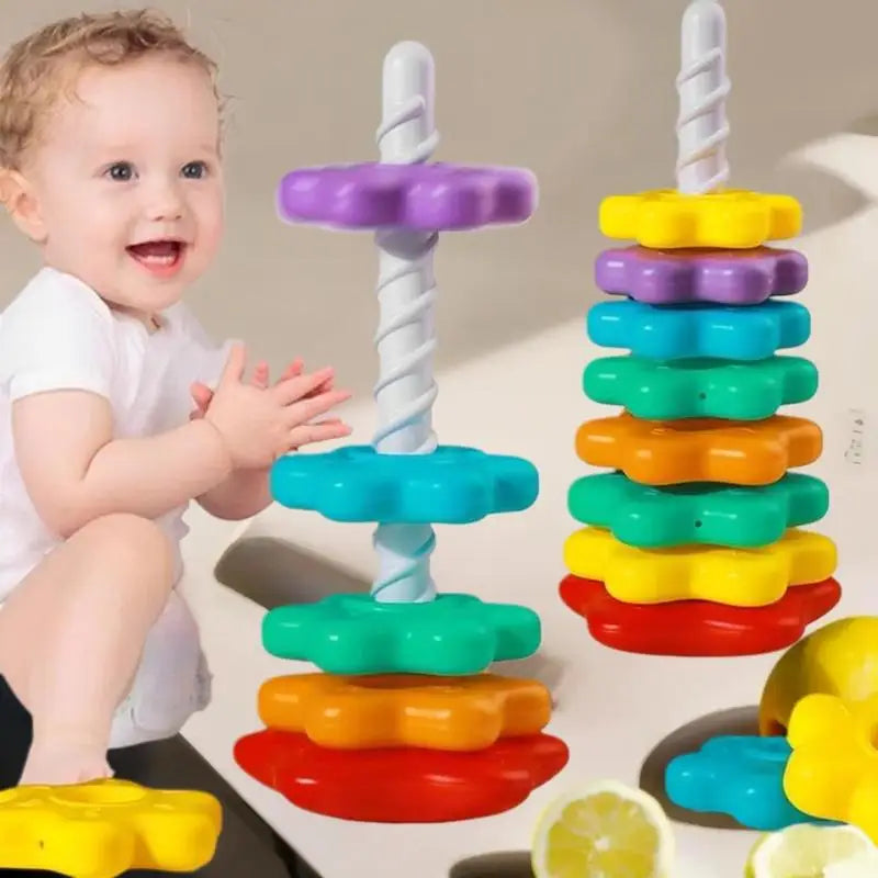 Montessori Rainbow Stacking Spinning Tower Toy | Kids Gift Montessori Stacking Toy QXL