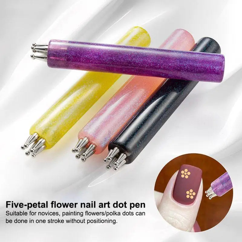 5 Petal Flower Nail Dotting Pen | Stainless Steel Tip Nail Dotting Pen QXL