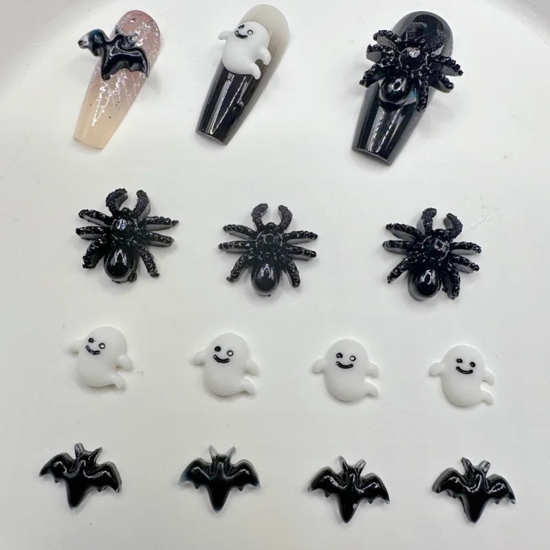 20-Pc Halloween Nail Charms – Bat & Spider Resin Flatback Gems Nail Art Charms QXL