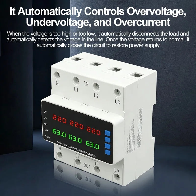 3-Phase 4-Wire Voltage Current Protector Relay 63/100A Voltage Protection Relay QXL