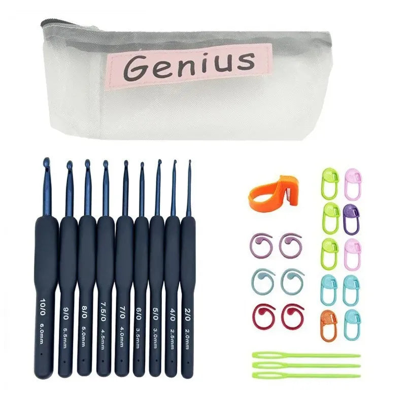 30-Piece Aluminum Crochet Hook Set | Ergonomic Silicone Handles Crochet Hook Set QXL 30 pcs