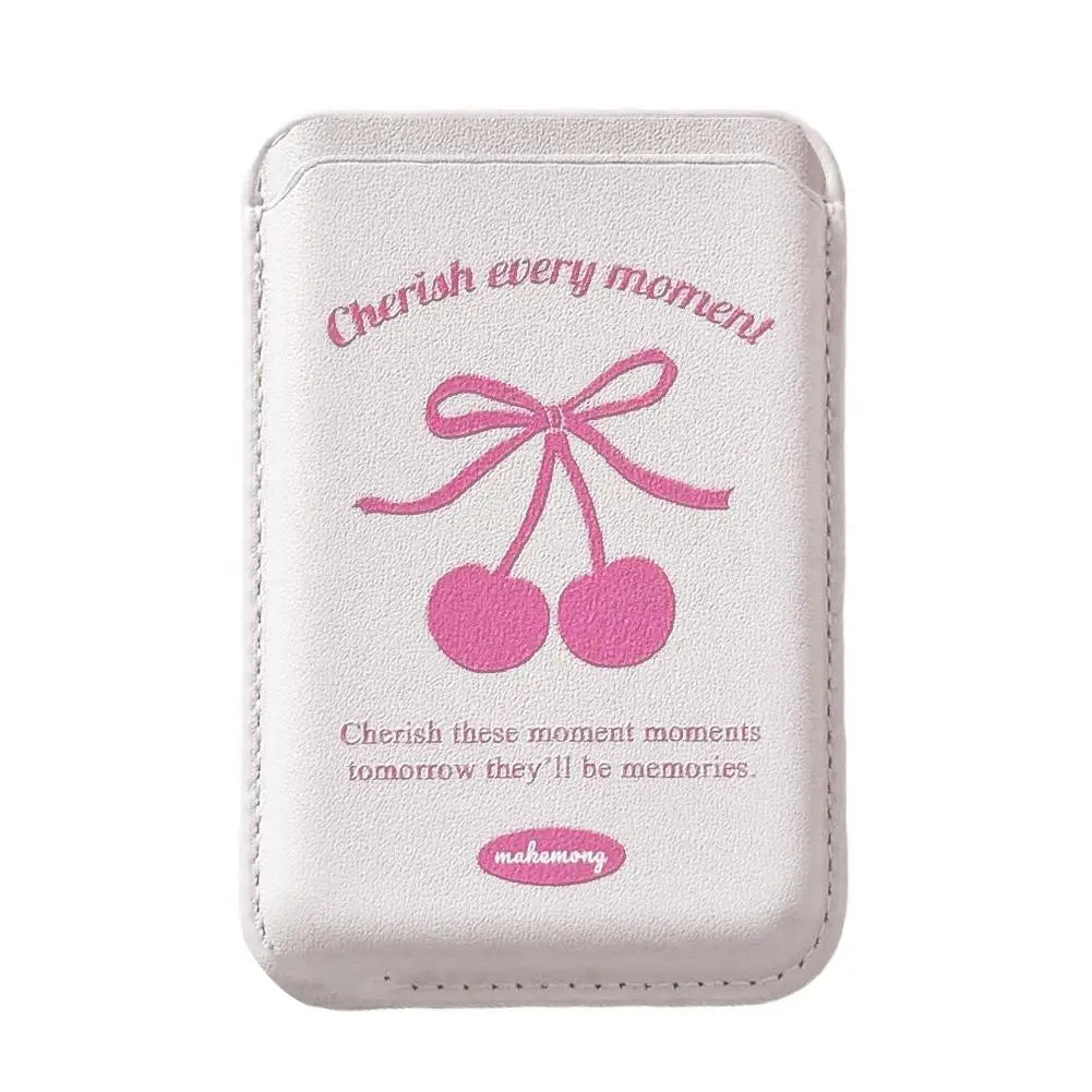 Korean Bow MagSafe Wallet – PU Leather Magnetic Card Holder Magnetic Card Wallet QXL E
