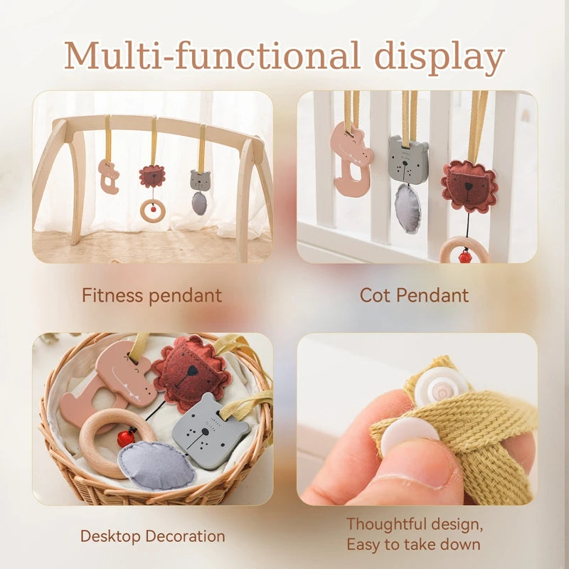 Wooden Baby Play Gym with Rattle Pendants | Sensory Toy Baby Play Gym QXL