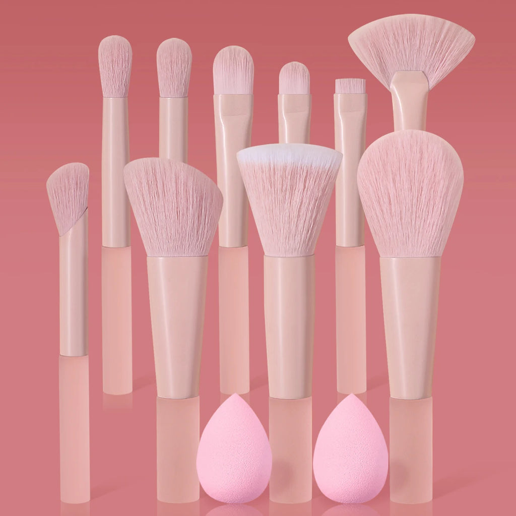 12-Piece Pink Makeup Brush Set with Sponges | KOSSHOW Makeup Brush Set QXL Pink