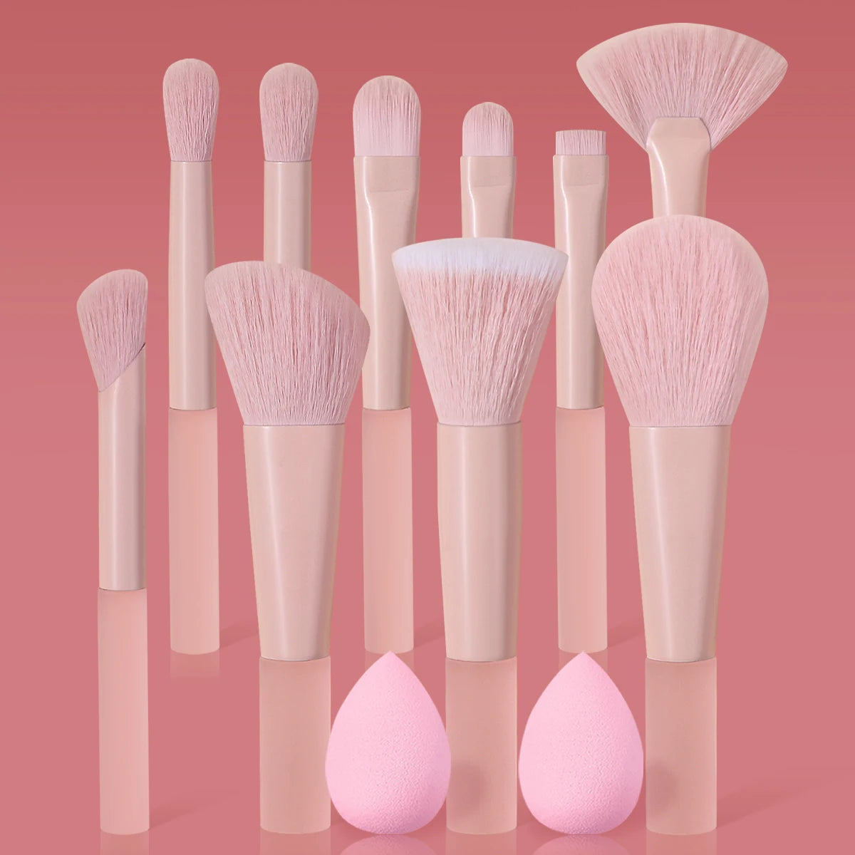 12-Pc Pink Makeup Brush Set with Sponges | KOSSHOW Kit Makeup Brush Set QXL Pink