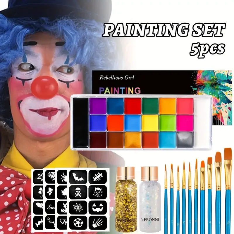 VERONNI 20-Color Face & Body Oil Paint Set | Halloween Cosplay Face & Body Paint QXL