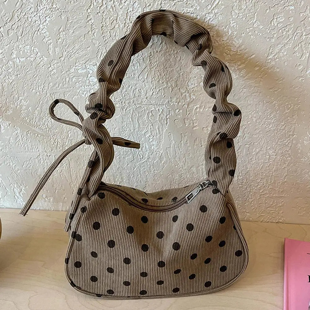 Women's Canvas Polka Dot Crossbody Shoulder Bag | Slouchy Satchel Canvas Shoulder Bag QXL