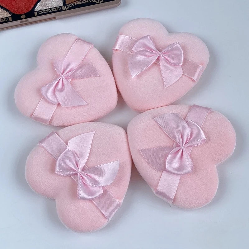 Heart-Shaped Bow Velvet Powder Puff | Soft Foundation Sponge Cosmetic Powder Puff QXL