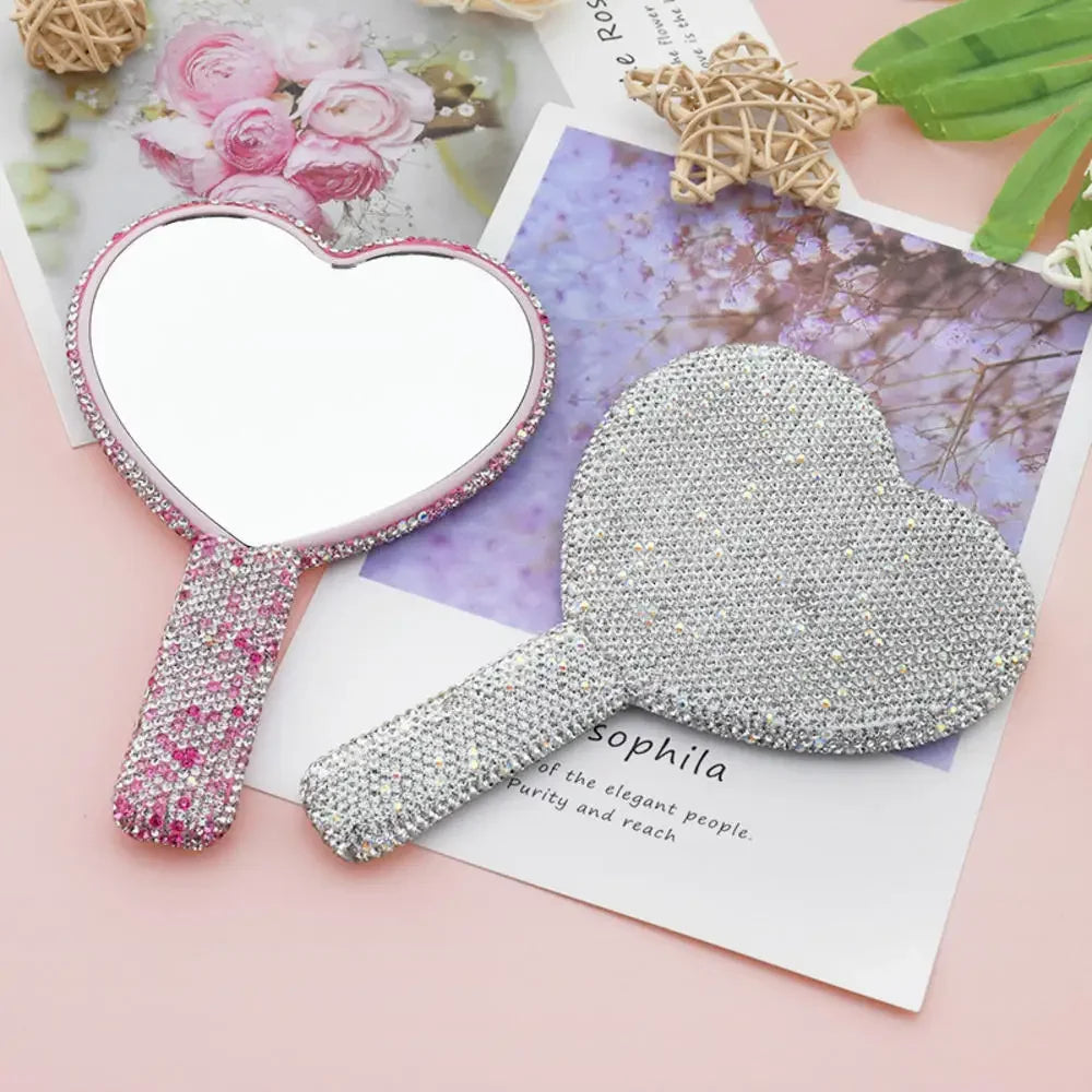 Diamond Heart Handheld Makeup Mirror | Bling Travel Vanity Handheld Makeup Mirror QXL