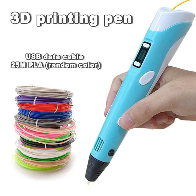 3D Printing Pen LED Display & 25M PLA Filament | Kids DIY Gift 3D Drawing Pen QXL