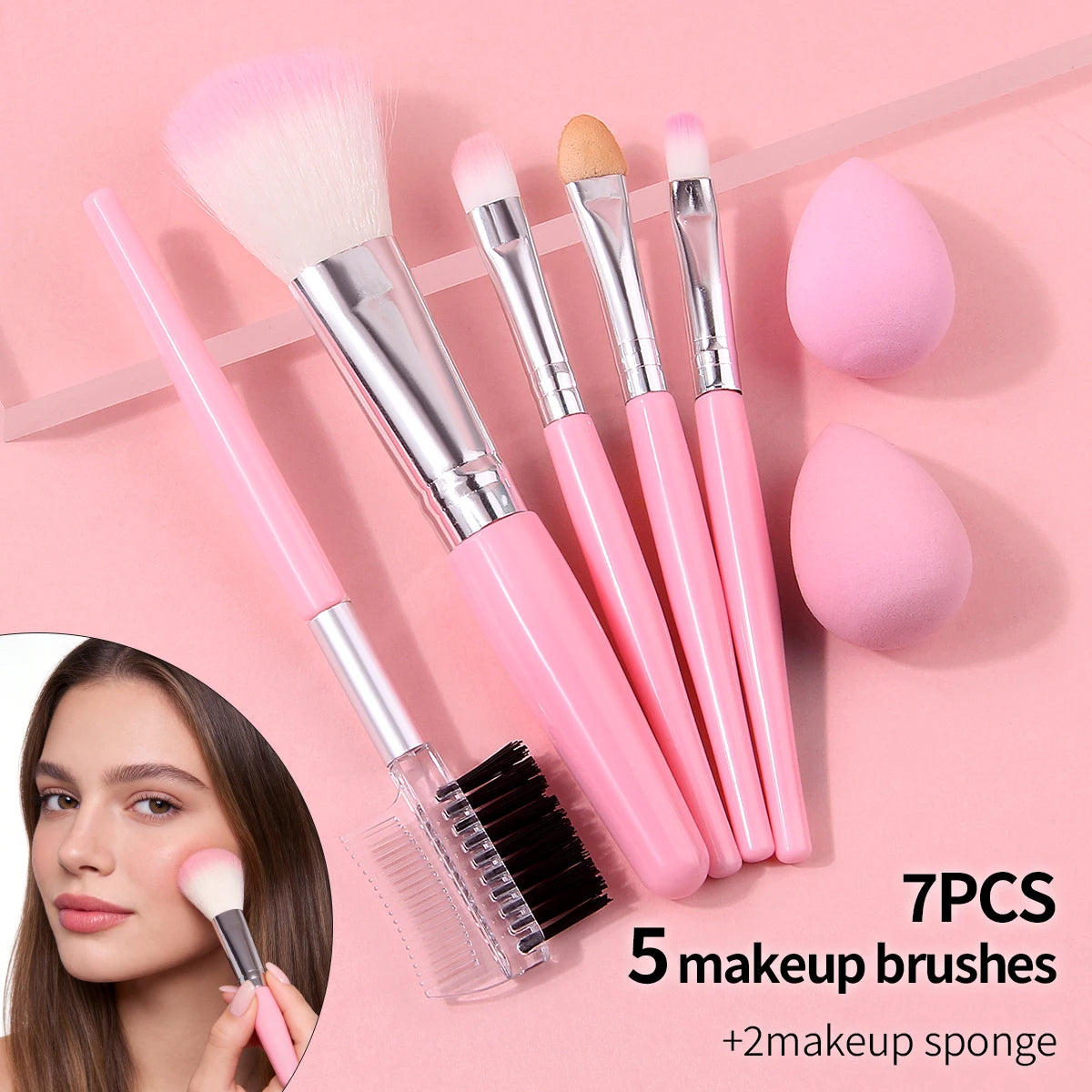 KOSSHOW 7-Pc Mini Makeup Brush Set with Eyeshadow Sponges Makeup Brush Set QXL