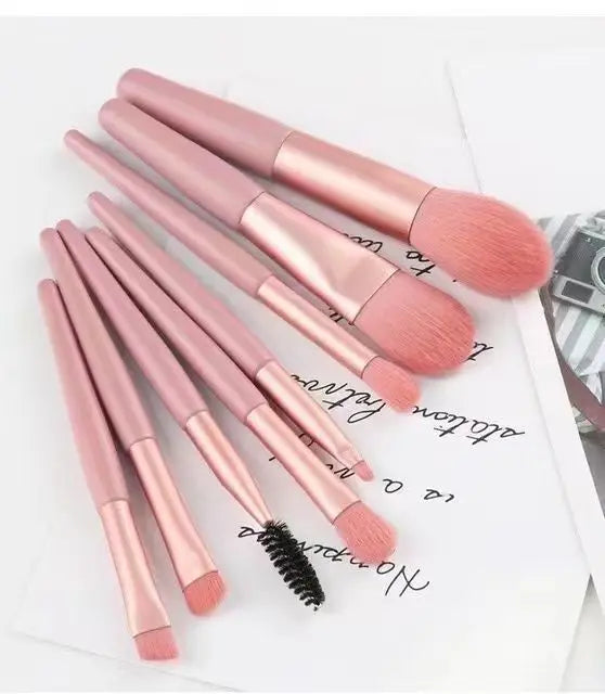 8-Piece Pink Makeup Brush Set | Blush, Foundation & Eyeshadow Makeup Brush Set QXL