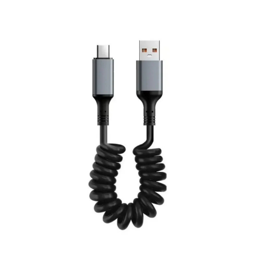 1M Coiled Spring USB-C to USB-C Cable | 6A Fast Charging USB-C Charging Cable QXL USB A to USB C 1m