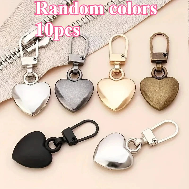 10-Pack Metal Love Heart Zipper Sliders for Jackets & Clothes Zipper Sliders QXL Random 10pcs
