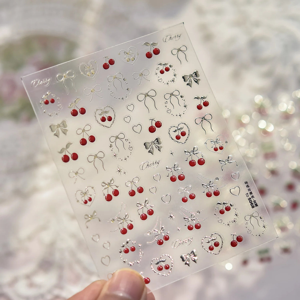5D Strawberry Bow Metal Nail Art Stickers | Japanese Decals Nail Art Stickers QXL