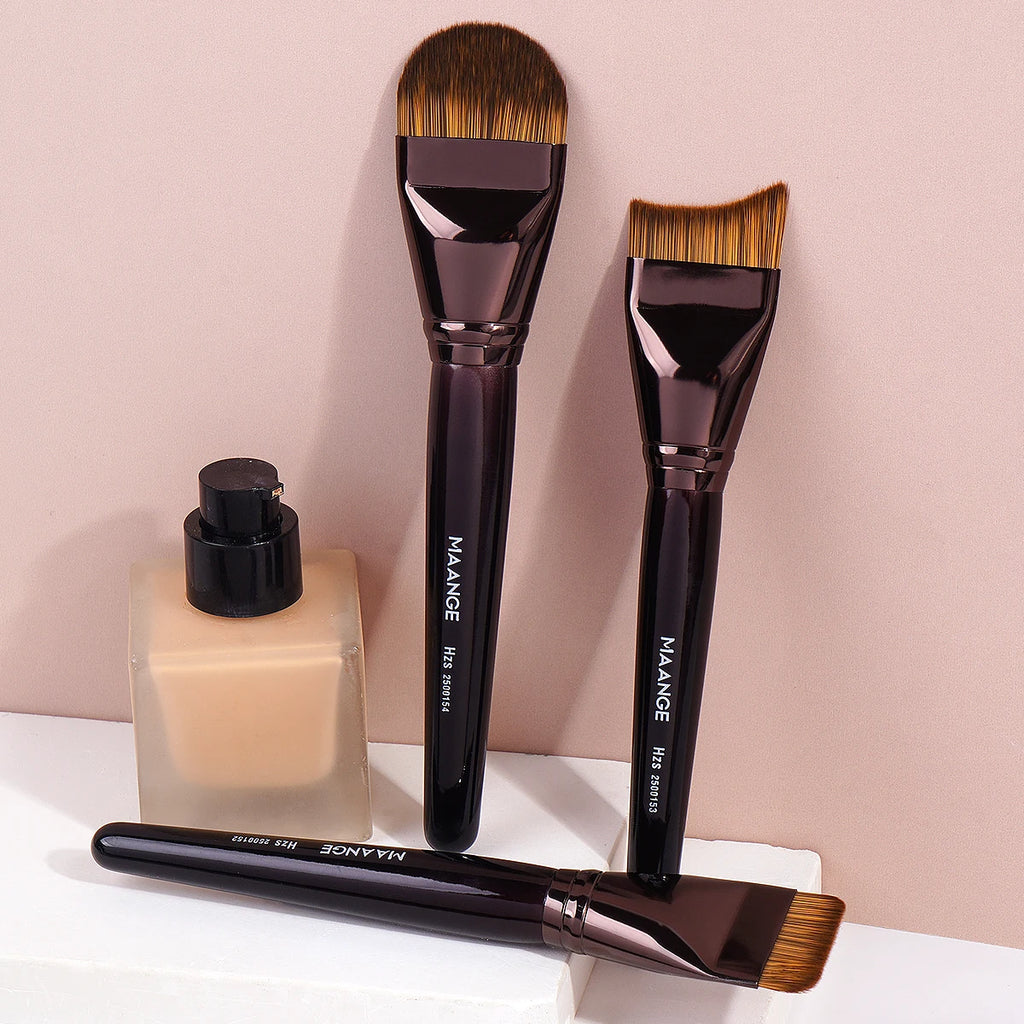 MAANGE 3-Pc Flat Kabuki Foundation Brush Set | Liquid & Cream Kabuki Brush Set QXL