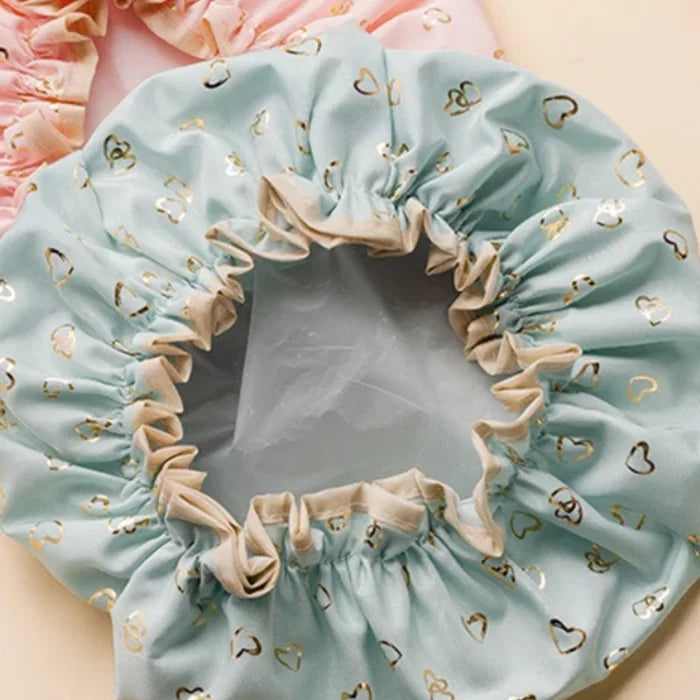 Double Layer Waterproof Shower Cap – PEVA & Polyester Shower Cap QXL