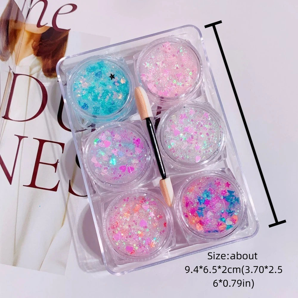 6-Piece Glitter Gel Set | Face Body Nail Hair Festival Sequins Body Glitter Gel Set QXL