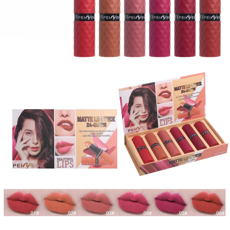 6-Color Waterproof Lipstick Set | Long-Lasting, No Cup Stain Lipstick Set QXL